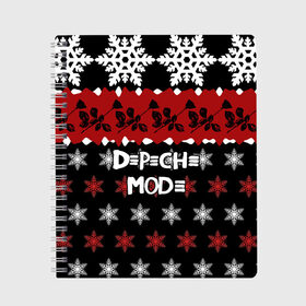 Тетрадь с принтом Праздничный Depeche Mode в Ухте, 100% бумага | 48 листов, плотность листов — 60 г/м2, плотность картонной обложки — 250 г/м2. Листы скреплены сбоку удобной пружинной спиралью. Уголки страниц и обложки скругленные. Цвет линий — светло-серый
 | depeche mode | вестник моды | депеш мод | дэйв гаан | мартин гор | новогодний | новый год | рождество | роза | снежинки | энди флетчер