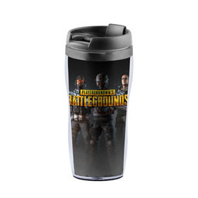 Термокружка-непроливайка с принтом PUBG Soldiers в Ухте, внутренняя часть — пищевой пластик, наружная часть — прозрачный пластик, между ними — полиграфическая вставка с рисунком | объем — 350 мл, герметичная крышка | playerunknowns battlegrounds | pubg
