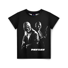 Детская футболка 3D с принтом Payday в Ухте, 100% гипоаллергенный полиэфир | прямой крой, круглый вырез горловины, длина до линии бедер, чуть спущенное плечо, ткань немного тянется | Тематика изображения на принте: chains | dallas | heist | hoxton | payday | the heist | wolf | банк | грабители | мафиози | мафия | наемники | ограбление