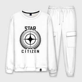 Мужской костюм хлопок с принтом Star Citizen в Ухте, 100% хлопок | на свитшоте круглая горловина, мягкая резинка по низу. Брюки заужены к низу, на них два вида карманов: два “обычных” по бокам и два объемных, с клапанами, расположенные ниже линии бедра. Брюки с мягкой трикотажной резинкой на поясе и по низу штанин. В поясе для дополнительного комфорта — широкие завязки | игра | космический | космос | симулятор