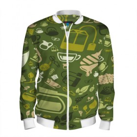 Мужской бомбер 3D с принтом Tea pattern в Ухте, 100% полиэстер | застегивается на молнию, по бокам два кармана без застежек, по низу бомбера и на воротнике - эластичная резинка | bombing | pattern | tea | бомбинг | листья | напиток | текстуры | узор | чай