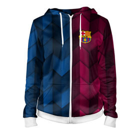 Женская толстовка 3D на молнии с принтом FC Barca 2018 Creative uniform в Ухте, 100% полиэстер | длина до линии бедра, манжеты и пояс оформлены мягкой тканевой резинкой, двухслойный капюшон со шнурком для регулировки, спереди молния, по бокам два кармана | fc | fc barcelona | fcb | барселона | спорт | спортивные | фк | футбол | футбольный клуб