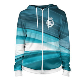 Женская толстовка 3D на молнии с принтом Real Madrid 2018 Original в Ухте, 100% полиэстер | длина до линии бедра, манжеты и пояс оформлены мягкой тканевой резинкой, двухслойный капюшон со шнурком для регулировки, спереди молния, по бокам два кармана | fc | real madrid | реал мадрид | спорт | спортивные | фк | футбол | футбольный клуб