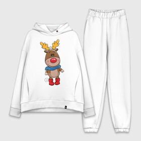 Женский костюм хлопок Oversize с принтом Олень в шарфике в Ухте,  |  | новогодний олень | олень | олень в шарфике
