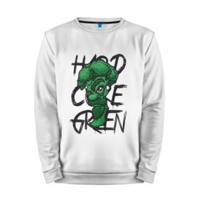Мужской свитшот хлопок с принтом Брокколи Hardcore Green в Ухте, 100% хлопок |  | beard | broccoli | vegan | vegeterian | борода | брокколи | веган | вегетарианец | вегетарианство | зеленый | овощ | персонаж | слоган | усы