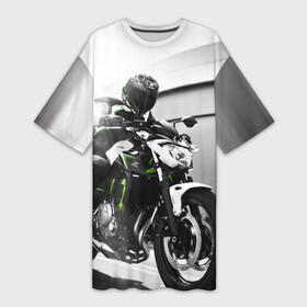 Платье-футболка 3D с принтом Kawasaki в Ухте,  |  | Тематика изображения на принте: motorbike | motorcycle | race | rider | ryder | speed | yamaha | байк | гонки | гонщик | кавасаки | мото | мотобайк | мотоцикл | райдер | скорость | ямаха