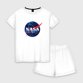 Женская пижама с шортиками хлопок с принтом NASA в Ухте, 100% хлопок | футболка прямого кроя, шорты свободные с широкой мягкой резинкой | nasa | астронавт | астрофизика | космическое агенство | космонавт | космос | наса | скафандр   | шлем