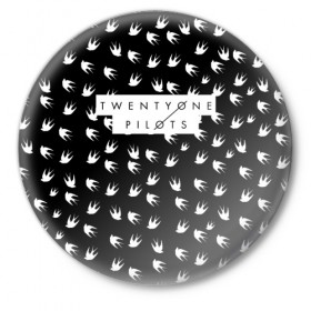 Значок с принтом Twenty One Pilots Birds White в Ухте,  металл | круглая форма, металлическая застежка в виде булавки | Тематика изображения на принте: rock | t.o.p. | top | twenty one pilots | рок