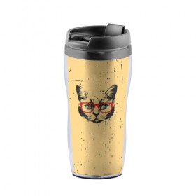 Термокружка-непроливайка с принтом Кот_3 в Ухте, внутренняя часть — пищевой пластик, наружная часть — прозрачный пластик, между ними — полиграфическая вставка с рисунком | объем — 350 мл, герметичная крышка | 