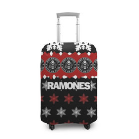 Чехол для чемодана 3D с принтом Праздничный Ramones в Ухте, 86% полиэфир, 14% спандекс | двустороннее нанесение принта, прорези для ручек и колес | ramones | группа | джонни | джоуи | ди ди томми | знак | красный | марк | надпись | новогодний | новый год | панк | поп | праздник | раманес | раманэс | рамон | рамонес | рамонэс | рамоун | рамоунз | рамоунс