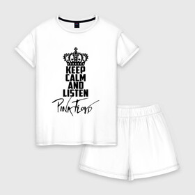 Женская пижама с шортиками хлопок с принтом Keep calm and listen Pink Floyd в Ухте, 100% хлопок | футболка прямого кроя, шорты свободные с широкой мягкой резинкой | pink floyd | pinkfloyd | арт | артрок | группа | дэвид гилмор | пинк флойд | пинкфлойд | прогрессивный | психоделический | рок | сид барретт | симфонический | спэйс | эйсид | экспериментальный