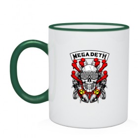 Кружка двухцветная с принтом Megadeth в Ухте, керамика | объем — 330 мл, диаметр — 80 мм. Цветная ручка и кайма сверху, в некоторых цветах — вся внутренняя часть | megadet | megadeth | группа | дирк вербурен | дэвид эллефсон | дэйв мастейн | кико лоурейро | мегадет | мегадетх | метал | рок | трэш | трэшметал | тяжелый | хард | хардрок | хеви | хевиметал