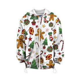 Детская куртка 3D с принтом С новым годом! в Ухте, 100% полиэстер | застежка — молния, подол и капюшон оформлены резинкой с фиксаторами, по бокам — два кармана без застежек, один потайной карман на груди, плотность верхнего слоя — 90 г/м2; плотность флисового подклада — 260 г/м2 | дед | елка | зима | мороз | рождество | снег | снеговик | сочельник