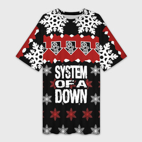 Платье-футболка 3D Праздничный System of a Down: в Ухте,  |  | soad | soil | system of a down | группа | дав | дарон малакян | джон долмаян | знак | красный | надпись | новогодний | новый год | оф | праздник | рождество | рок | серж танкян | систем | снежинки | соад | сод | соэд