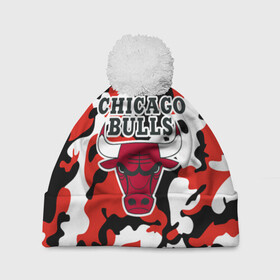Шапка 3D c помпоном CHICAGO BULLS | ЧИКАГО БУЛЛС: в Ухте, 100% полиэстер | универсальный размер, печать по всей поверхности изделия | камуфляж | красный | чикаго буллс