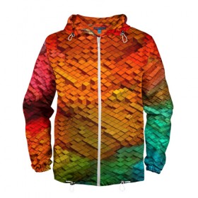 Мужская ветровка 3D Абстракция кубическая: в Ухте, 100% полиэстер | подол и капюшон оформлены резинкой с фиксаторами, два кармана без застежек по бокам, один потайной карман на груди |