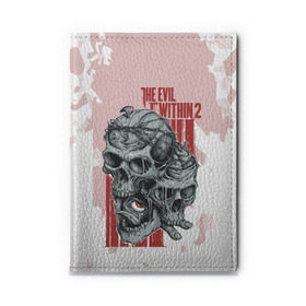 Обложка для автодокументов с принтом THE EVIL WITHIN 2 в Ухте, натуральная кожа |  размер 19,9*13 см; внутри 4 больших “конверта” для документов и один маленький отдел — туда идеально встанут права | Тематика изображения на принте: skull | череп