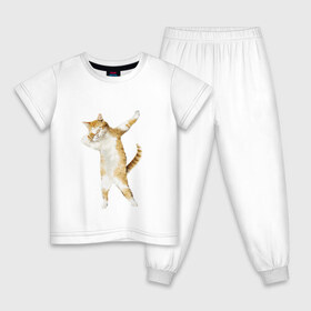 Детская пижама хлопок с принтом Кот в Ухте, 100% хлопок |  брюки и футболка прямого кроя, без карманов, на брюках мягкая резинка на поясе и по низу штанин
 | Тематика изображения на принте: dab | даб | дэб | киса | котик | котэ | кошка