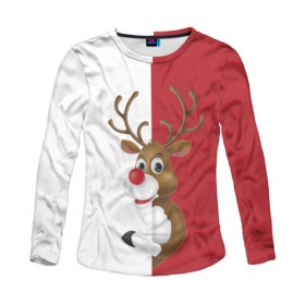 Женский лонгслив 3D с принтом НОВОГОДНИЙ ОЛЕНЬ!) в Ухте, 100% полиэстер | длинные рукава, круглый вырез горловины, полуприлегающий силуэт | 