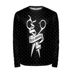 Мужской лонгслив 3D с принтом Барбер стрижки и бритье в Ухте, 100% полиэстер | длинные рукава, круглый вырез горловины, полуприлегающий силуэт | Тематика изображения на принте: barber | барбер | барбершоп | ножницы | стрижка