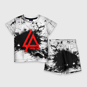 Детский костюм с шортами 3D с принтом LINKIN PARK SPRAY GRAY в Ухте,  |  | linkin park | logo | music | pop | rock | альтернатива | металл | музыка | музыкальный | поп | рок | честер беннингтон