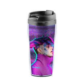 Термокружка-непроливайка с принтом Glitch Peep в Ухте, внутренняя часть — пищевой пластик, наружная часть — прозрачный пластик, между ними — полиграфическая вставка с рисунком | объем — 350 мл, герметичная крышка | Тематика изображения на принте: lil peep | rap | густав ор | лил пип | рэп