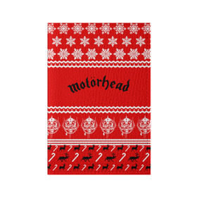Обложка для паспорта матовая кожа с принтом Праздничный Motrhead в Ухте, натуральная матовая кожа | размер 19,3 х 13,7 см; прозрачные пластиковые крепления | larry wallis | lucas fox | motorhead | motrhead | группа | знак | красный | кэмпбелл | лемми | метал | микки ди | моторхед | надпись | новогодний | новый год | праздник | рождество | рок | снежинки | тейлор | фил | хард