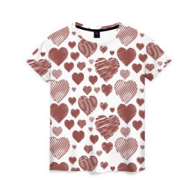 Женская футболка 3D с принтом Сердечки в Ухте, 100% полиэфир ( синтетическое хлопкоподобное полотно) | прямой крой, круглый вырез горловины, длина до линии бедер | 14 | love | валентин | губы | день | любовь | подарок | поцелуй | сердце | страсть | февраль