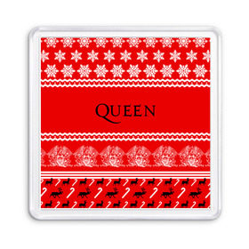 Магнит 55*55 с принтом Праздничный Queen в Ухте, Пластик | Размер: 65*65 мм; Размер печати: 55*55 мм | Тематика изображения на принте: paul rodg | queen | quen | брайан мэй | глэм | группа | джон дикон | знак | квин | королева | красный | куин | меркури | меркьюри | мэркури | надпись | новогодний | новый год | поп | праздник | роджер тейлор
