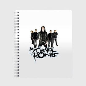Тетрадь с принтом Группа My Chemical Romance в Ухте, 100% бумага | 48 листов, плотность листов — 60 г/м2, плотность картонной обложки — 250 г/м2. Листы скреплены сбоку удобной пружинной спиралью. Уголки страниц и обложки скругленные. Цвет линий — светло-серый
 | gerard way | mcr | my chemical romance | альтернативный | группа | джерард уэй | май кемикал романс | мкр | мой химический роман | мхр | мцр | панк | поп | поппанк | рок | рэй торо