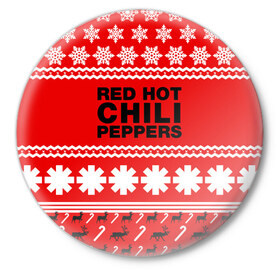 Значок с принтом Праздничный RHCP в Ухте,  металл | круглая форма, металлическая застежка в виде булавки | red hot chili peppers | rhcp | альтернативный | группа | джош клингхоффер | знак | красные острые перцы чили | красный | метал | надпись | новогодний | новый год | праздник | ред хот ч | рождество | рок | рхчп | рэп