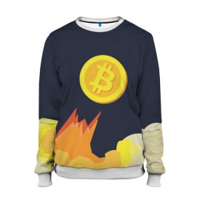 Женский свитшот 3D с принтом BITCOIN UP в Ухте, 100% полиэстер с мягким внутренним слоем | круглый вырез горловины, мягкая резинка на манжетах и поясе, свободная посадка по фигуре | bitcoin | btc | crypto | биткоин | валюта | деньги | криптовалюта | майнер | майнинг | цифровое золото