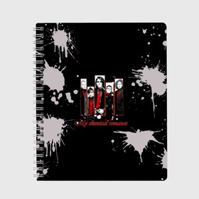 Тетрадь с принтом My Chemical Romance в Ухте, 100% бумага | 48 листов, плотность листов — 60 г/м2, плотность картонной обложки — 250 г/м2. Листы скреплены сбоку удобной пружинной спиралью. Уголки страниц и обложки скругленные. Цвет линий — светло-серый
 | gerard way | mcr | my chemical romance | альтернативный | группа | джерард уэй | май кемикал романс | мкр | мой химический роман | мхр | мцр | панк | поп | поппанк | рок | рэй торо