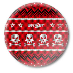 Значок с принтом Новый год Skillet в Ухте,  металл | круглая форма, металлическая застежка в виде булавки | awake | monster | skillet | джон купер | кори купер | рок