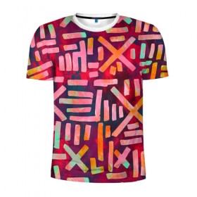 Мужская футболка 3D спортивная с принтом Geometry в Ухте, 100% полиэстер с улучшенными характеристиками | приталенный силуэт, круглая горловина, широкие плечи, сужается к линии бедра | abstract | art | boho | ethnic | geometry | lines | абстракция | арт | геометрия | краска | линии | этника
