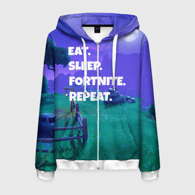 Мужская толстовка 3D на молнии с принтом Fortnite Repeat в Ухте, 100% полиэстер | длина до линии бедра, манжеты и пояс оформлены мягкой тканевой резинкой, двухслойный капюшон со шнурком для регулировки, спереди молния, по бокам два кармана | battle royale | fortnite | батл роял | фортнайт