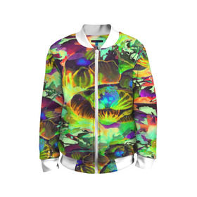 Детский бомбер 3D с принтом Acid Flower fashion в Ухте, 100% полиэстер | застегивается на молнию, по бокам два кармана без застежек, мягкие манжеты, по низу бомбера и на воротнике — эластичная резинка | abstraction | color | flower | garden | spray | tie dye | абстракция | акварель | живопись | искусство | краски | лилии | текстуры | цветные краски | цветы | яркие цвета