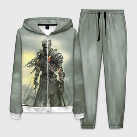 Мужской костюм 3D с принтом Dark Souls в Ухте, 100% полиэстер | Манжеты и пояс оформлены тканевой резинкой, двухслойный капюшон со шнурком для регулировки, карманы спереди | dark | souls | дракон | души | игра | лордран | темные