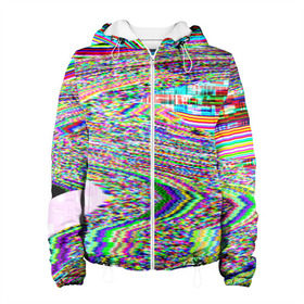 Женская куртка 3D с принтом Точечная психоделика в Ухте, ткань верха — 100% полиэстер, подклад — флис | прямой крой, подол и капюшон оформлены резинкой с фиксаторами, два кармана без застежек по бокам, один большой потайной карман на груди. Карман на груди застегивается на липучку | глитч | глич | полосы | разводы