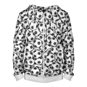 Мужская толстовка 3D на молнии с принтом Футбольные мячи в Ухте, 100% полиэстер | длина до линии бедра, манжеты и пояс оформлены мягкой тканевой резинкой, двухслойный капюшон со шнурком для регулировки, спереди молния, по бокам два кармана | кубок | мяч | мячик | паттерн | спорт | футбик | футболист | чемпионат | чернобелый