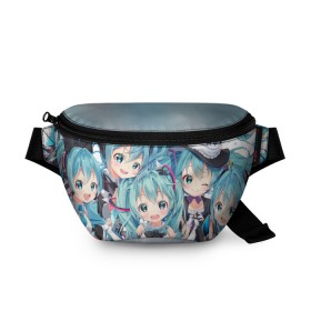 Поясная сумка 3D с принтом Miku в Ухте, 100% полиэстер | плотная ткань, ремень с регулируемой длиной, внутри несколько карманов для мелочей, основное отделение и карман с обратной стороны сумки застегиваются на молнию | anime | hatsune miku | vocaloid | аниме | вокалоид | мику хатсуне