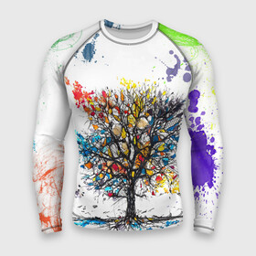 Мужской рашгард 3D с принтом Дерево в красках в Ухте,  |  | дерево | краски | цветное дерево