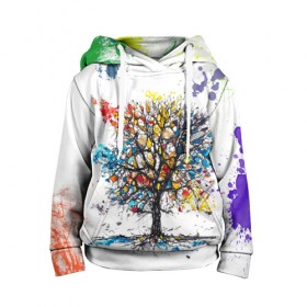 Детская толстовка 3D с принтом Дерево в красках в Ухте, 100% полиэстер | двухслойный капюшон со шнурком для регулировки, мягкие манжеты на рукавах и по низу толстовки, спереди карман-кенгуру с мягким внутренним слоем | дерево | краски | цветное дерево