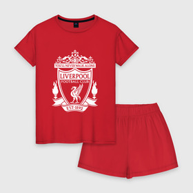 Женская пижама с шортиками хлопок с принтом Liverpool FC в Ухте, 100% хлопок | футболка прямого кроя, шорты свободные с широкой мягкой резинкой | england | football | liverpool fc | logo | sport | англия | ливерпуль | лига | лого | спорт | фк | футбол | футбольный клуб | эмблема