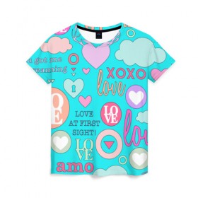 Женская футболка 3D с принтом I Love you в Ухте, 100% полиэфир ( синтетическое хлопкоподобное полотно) | прямой крой, круглый вырез горловины, длина до линии бедер | 14 | love | валентин | губы | день | любовь | подарок | поцелуй | сердце | страсть | февраль