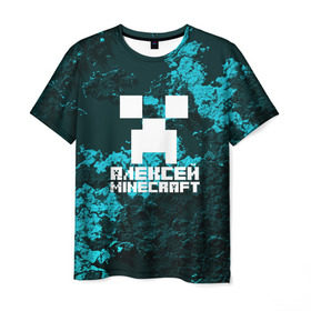 Мужская футболка 3D с принтом Алексей в стиле Minecraft в Ухте, 100% полиэфир | прямой крой, круглый вырез горловины, длина до линии бедер | game | minecraft | minecraft nature | minecraft skin | minectaft skins | mobs | name | underground | алексей | имена | крипер | майн крафт