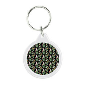 Брелок круглый с принтом Birds 2 в Ухте, пластик и полированная сталь | круглая форма, металлическое крепление в виде кольца | попугай | птицы | тропики