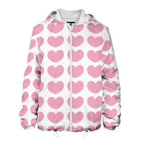 Мужская куртка 3D с принтом Милые сердечки в Ухте, ткань верха — 100% полиэстер, подклад — флис | прямой крой, подол и капюшон оформлены резинкой с фиксаторами, два кармана без застежек по бокам, один большой потайной карман на груди. Карман на груди застегивается на липучку | 