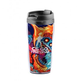 Термокружка-непроливайка с принтом Григорий в стиле CS GO в Ухте, внутренняя часть — пищевой пластик, наружная часть — прозрачный пластик, между ними — полиграфическая вставка с рисунком | объем — 350 мл, герметичная крышка | 