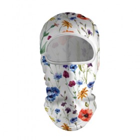 Балаклава 3D с принтом Полевые цветы в Ухте, 100% полиэстер, ткань с особыми свойствами — Activecool | плотность 150–180 г/м2; хорошо тянется, но при этом сохраняет форму. Закрывает шею, вокруг отверстия для глаз кайма. Единый размер | 